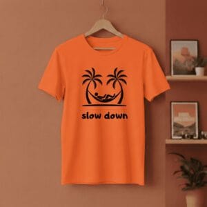 Stylisches Casual T-Shirt am Chiemsee. Kollektion Casual Modell Slow Down